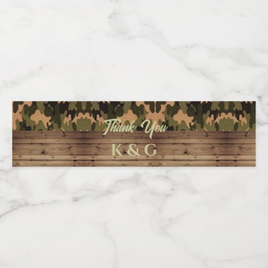 rustiek hout western land jagen Camo Wedding Waterfles Etiket (Enkel label)