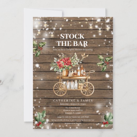Rustiek Hout Winter String Lights Stock De Bar Kaart (Voorkant)