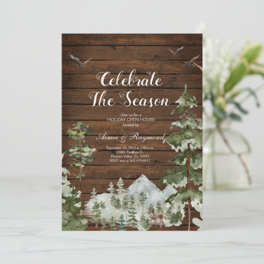 Rustiek hout winter Vier het seizoen open huis Kaart (Staand voorkant)