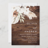 Rustiek hout wit boho bloemen bruiloft kaart (Voorkant)