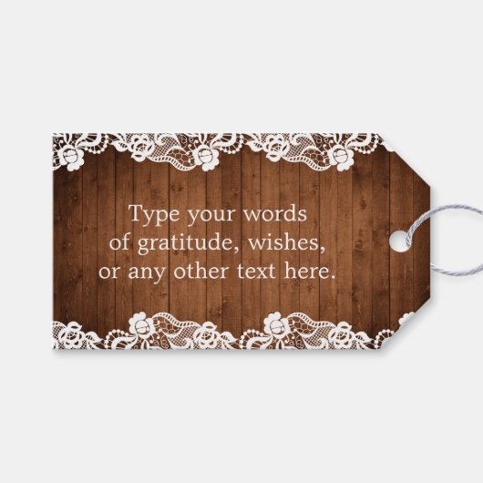 Rustiek hout & wit kant Baby shower Cadeaulabel (Voorkant (Horizontaal))