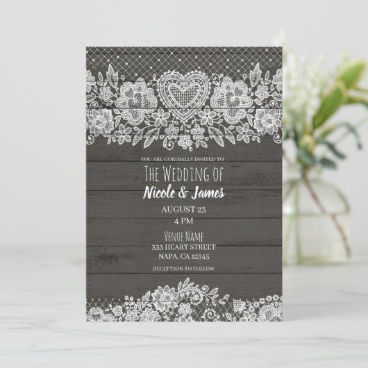 Rustiek Hout & Wit Kant Boerderij Schuur Bruiloft Kaart (Staand voorkant)