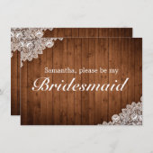 Rustiek hout & wit kant bruidsmeisje uitnodigen Ka Save The Date (Voorkant / Achterkant)