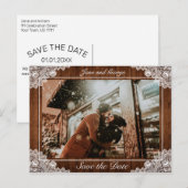 Rustiek hout & wit kant bruiloft foto aankondigingskaart (Voorkant / Achterkant)