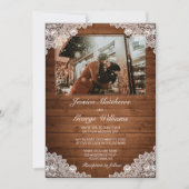 Rustiek hout & wit kant bruiloft foto kaart (Voorkant)