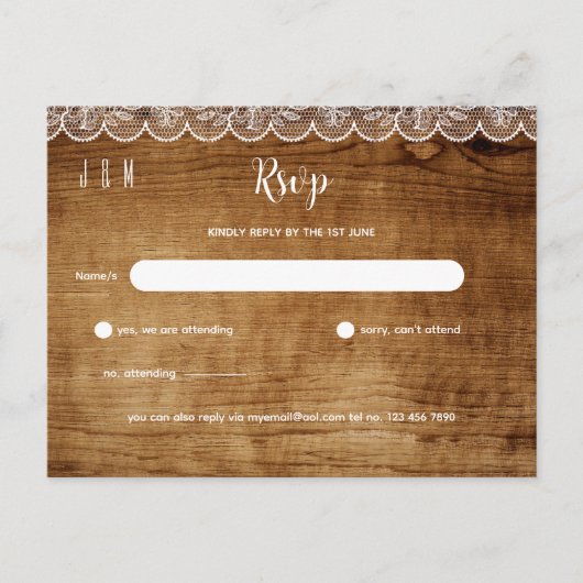 Rustiek Hout Wit Kant Bruiloft RSVP - Bijpassende Briefkaart (Voorkant)
