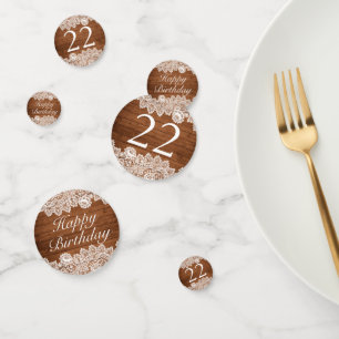 Rustiek Hout & Wit Kant Gelukkige Verjaardag Confetti