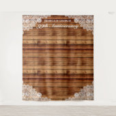 Rustiek hout & wit kant Jubileum foto Wandkleed (Voorkant)