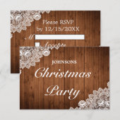 Rustiek Hout & Wit Kant Kerstfeest RSVP Kaartje (Voorkant / Achterkant)