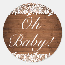 Rustiek Hout & Wit Kant OH BABY Ronde Sticker