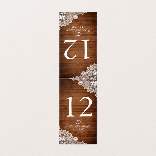 Rustiek Hout & Wit Kant Tafelnummer Kaart (Buitenkant ongevouwen)