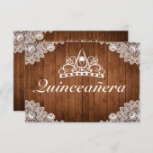 Rustiek Hout & Wit Kant Tiara Qinceanera RSVP Kaartje (Voorkant / Achterkant)