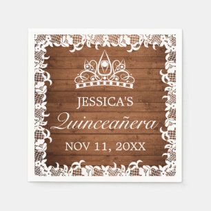 Rustiek hout & wit kant Tiara Quinceañera Servet