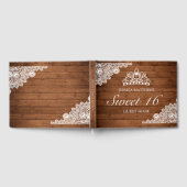 Rustiek Hout & Wit Kant Tiara Sweet 16 Verjaardag Gastenboek (Volledig)