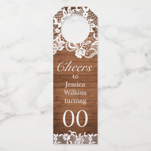 Rustiek hout & wit kant Tiara verjaardag Flessenhanger