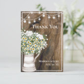 Rustiek Hout Wit Lijst Bloemen Lichten Bruiloft Bedankkaart (Staand voorkant)