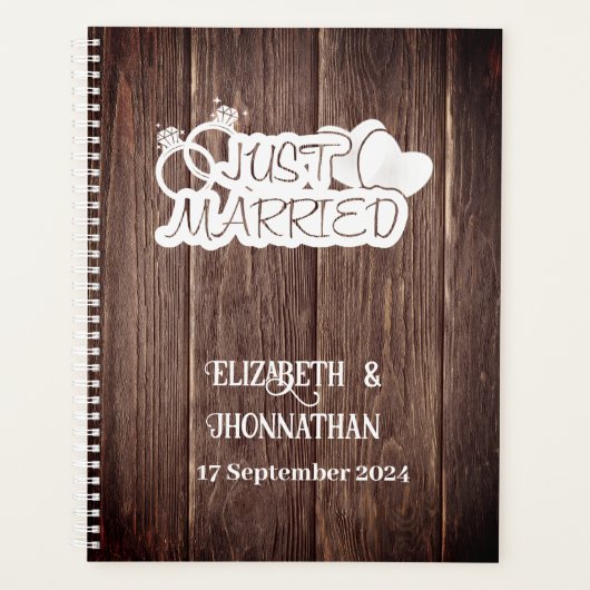 Rustiek hout wit net getrouwd elegante bruiloften planner (Voorkant)