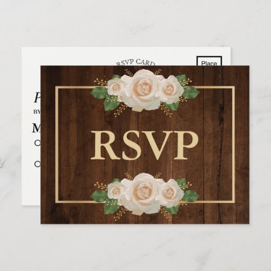 Rustiek Hout Wit Rose Goud Lijst | RSVP-maaltijd Uitnodiging Briefkaart (Voorkant / Achterkant)