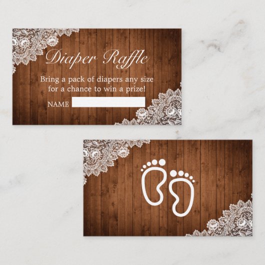 Rustiek Hout & Witte Kant Schattigee Voeten Luier  Informatiekaartje (Voorkant / Achterkant)