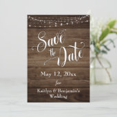 Rustiek Hout, Witte Lichten & Script, sparen de Da Save The Date (Staand voorkant)
