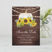 Rustiek Hout Witte Pompoen Zonnebloemen Trouwfoto Save The Date (Staand voorkant)