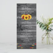 Rustiek hout Zonnebloem en Red Rose bruiloft Menu (Staand voorkant)