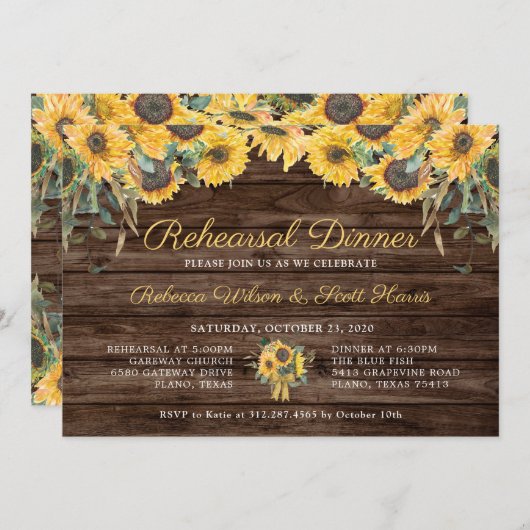 Rustiek Hout Zonnebloem Land Repetitie Diner Kaart (Voorkant / Achterkant)