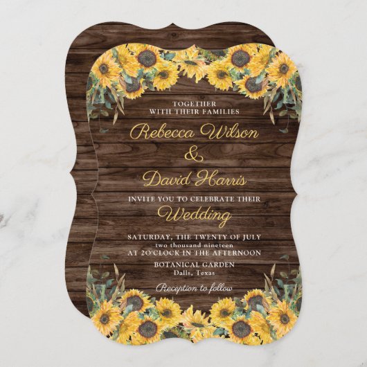 Rustiek hout Zonnebloem Land Schuur Bruiloft Kaart (Voorkant / Achterkant)