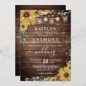 Rustiek hout Zonnebloem Lights Mason Jars Bruiloft Kaart (Voorkant / Achterkant)