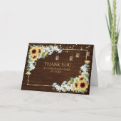 Rustiek hout Zonnebloem Stoffig Blauw Bloemen Dank Kaart (Voorkant)