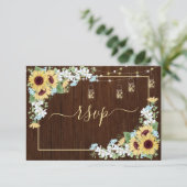 Rustiek hout Zonnebloem Stoffig Blauw Bloemen RSVP Kaartje