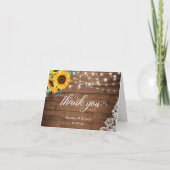 Rustiek hout Zonnebloem String Lights Kant Bedankkaart (Voorkant)