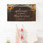 Rustiek Hout Zonnebloem String Lights Trouwbanner Spandoek (Insitu)