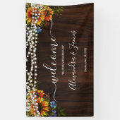Rustiek Hout Zonnebloem String Lights Trouwbanner Spandoek (Verticaal)