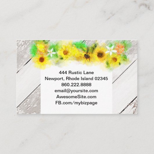 ** Rustiek Hout Zonnebloemen Citrus Citrus Visitekaartje (Achterkant)