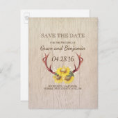 Rustiek hout Zonnebloemen en gewei Save the Date Aankondigingskaart (Voorkant / Achterkant)