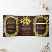 Rustiek Hout Zonnebloemen Eucalyptus 3 in 1 Bruilo Drieluik Uitnodiging (Binnen)