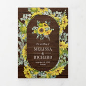 Rustiek Hout Zonnebloemen Eucalyptus 3 in 1 Bruilo Drieluik Uitnodiging (Cover)