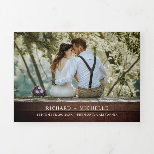 Rustiek hout zonnebloemen witte pompoen herfst bru drieluik uitnodiging (Cover)