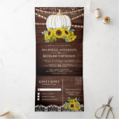 Rustiek hout zonnebloemen witte pompoen herfst bru drieluik uitnodiging (Binnen)