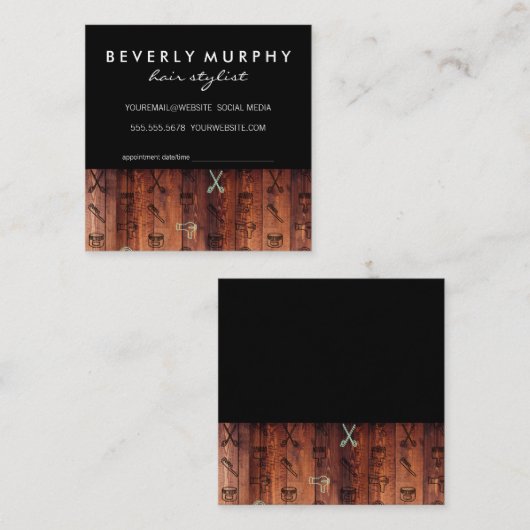 Rustiek Hout Zwart Stylist Gereedschap Patroon Afsprakenkaartje (Voorkant / Achterkant)