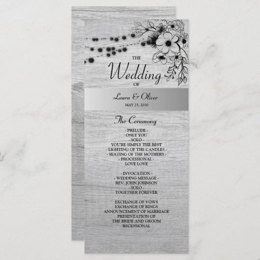 Rustiek Hout Zwart-Wit Huwelijksprogramma Programma (Voorkant / Achterkant)