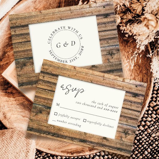 Rustiek Hout Zwart Wit Ivoor Elegant Huwelijk RSVP