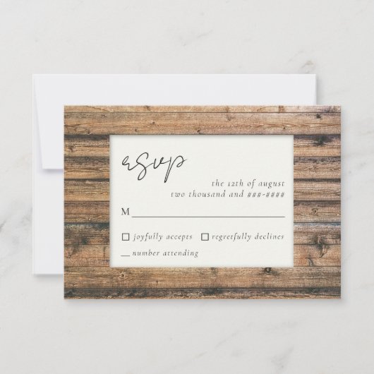 Rustiek Hout Zwart Wit Ivoor Elegant Huwelijk RSVP (Voorkant)