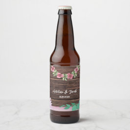 Rustiek houten Bloemen Wijn Fles label Bier Etiket