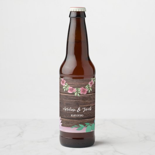 Rustiek houten Bloemen Wijn Fles label Bier Etiket (Voorkant)