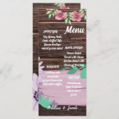 Rustiek Houten bloemenscript trouwkaart Menu (Voorkant / Achterkant)