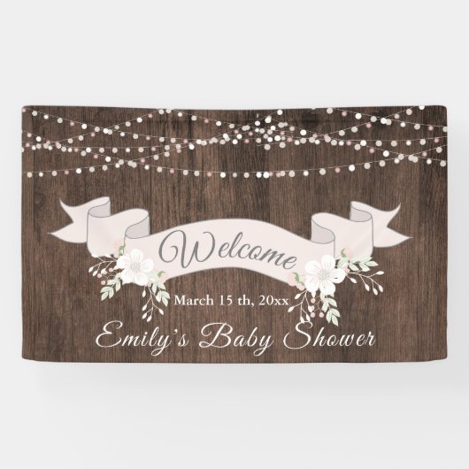 Rustiek houten blush lint baby shower spandoek (Horizontaal)