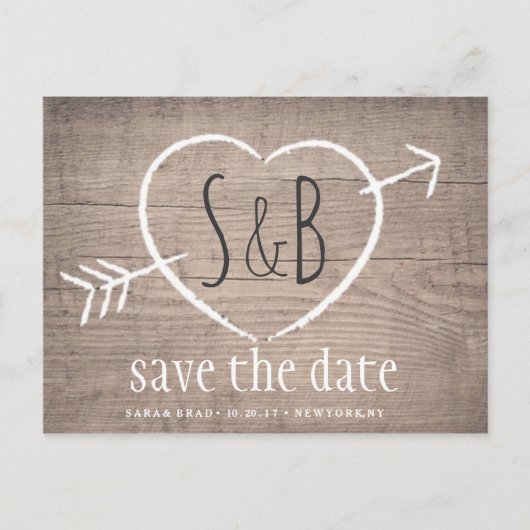 Rustiek Houten Hart Elegant SAVE THE DATE Briefkaa Aankondigingskaart (Voorkant)