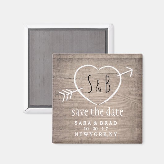 Rustiek Houten Hart Elegant SAVE THE DATE Magnet Magneet (Voorkant / Achterkant)
